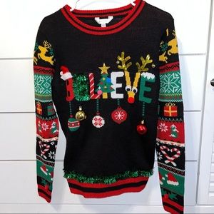 Believe Ugly Christmas Sweater NWT